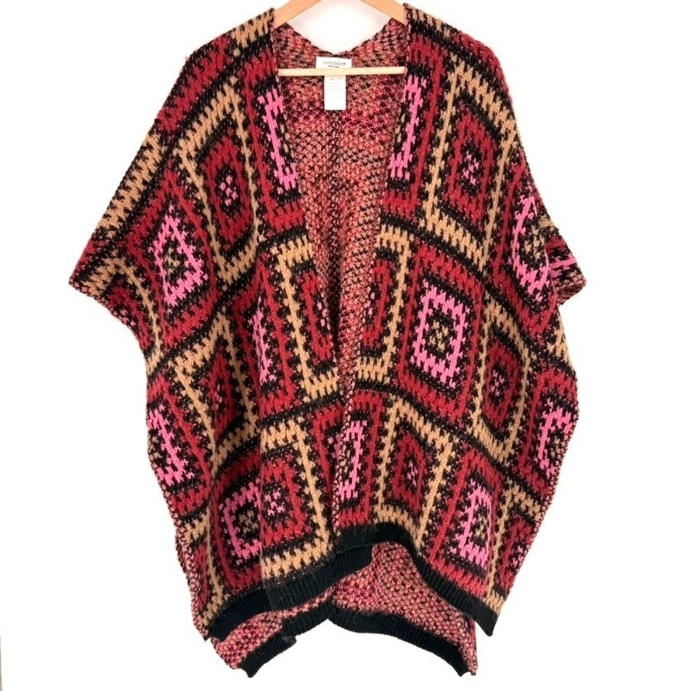 Cocogio Italy Alpaca‎ Wool Alpaca Granny Square Diamond Poncho Red Pink OSFA